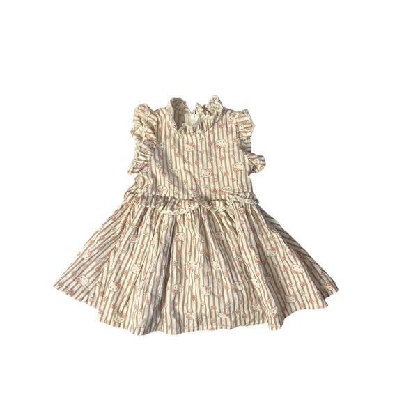 Girls 2T Hello Kitty Sanrio 2024 Ruffle Printed Striped Brown Dress Short Slv - Picture 1 of 6